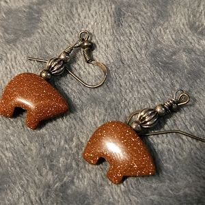 Sterling silver stone bear earrings